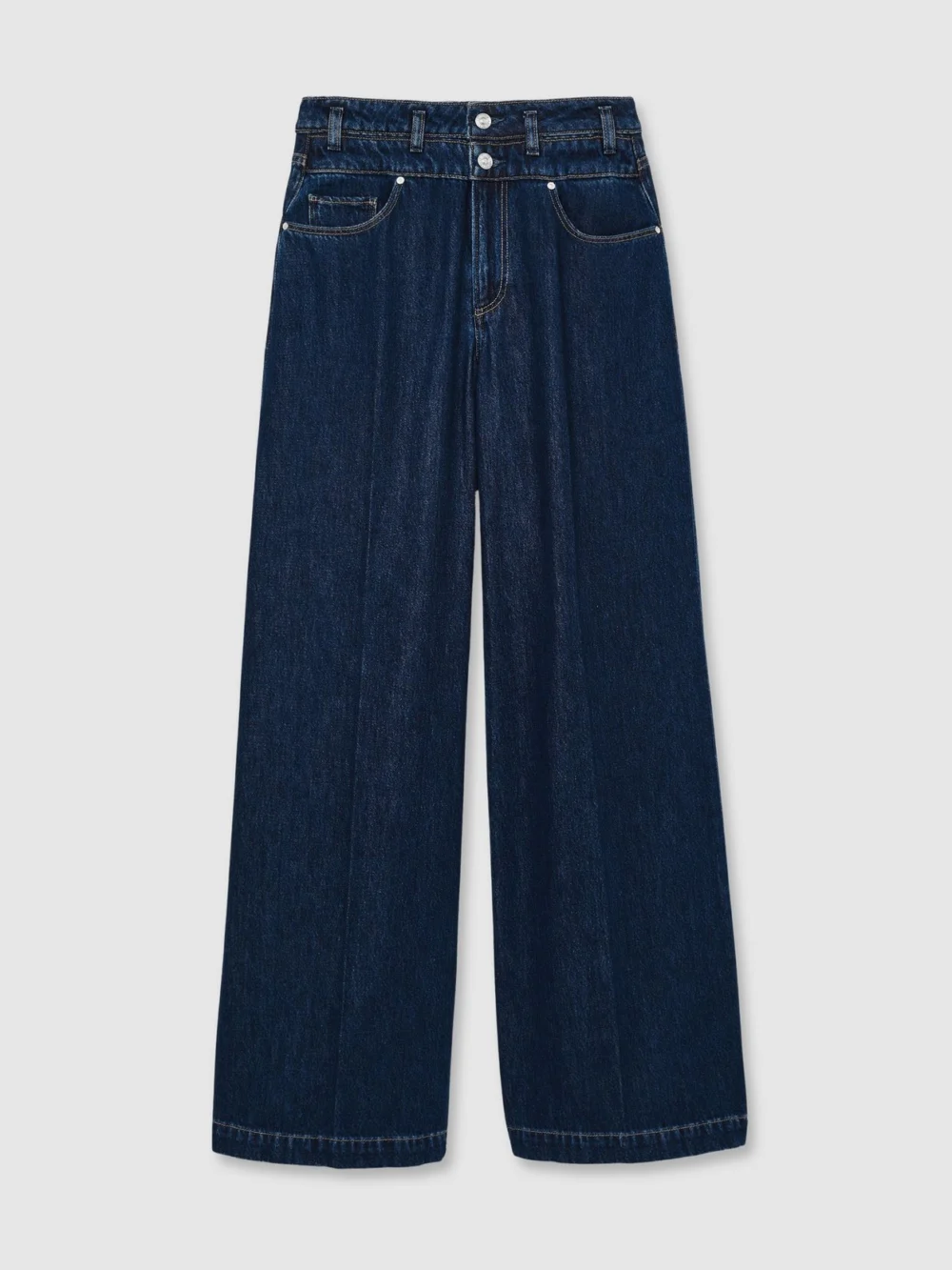 PAIGE Paige Navy Blue Waistband Wide-leg Jeans, view 2