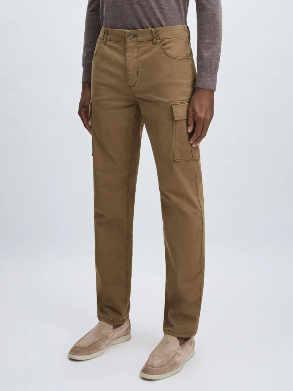 PAIGE Paige Sand Stretch-cotton Slim Trousers, view 3