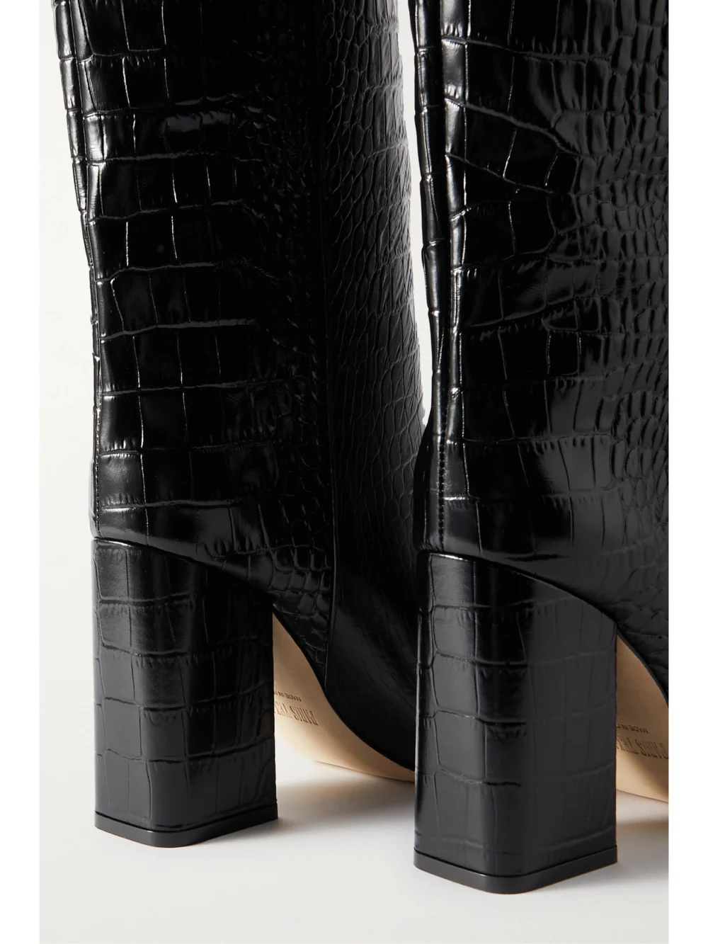 Close-up detail of the Paris Texas Anja Croc-effect Leather Knee Boots