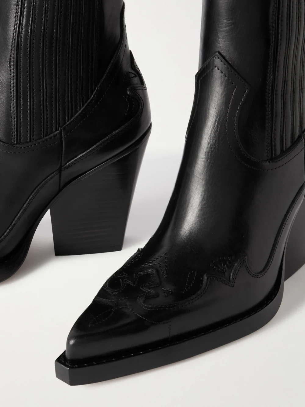 Close-up detail of the Paris Texas Dallas 100 Embroidered Leather Pointed-toe Ankle Boots