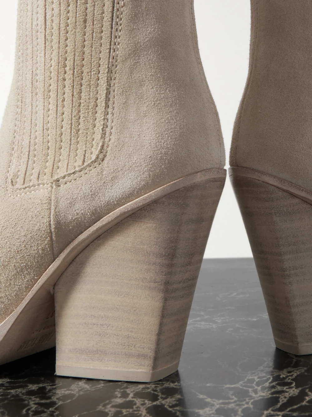 Close-up detail of the Paris Texas Dallas 100 Suede Ankle Boots