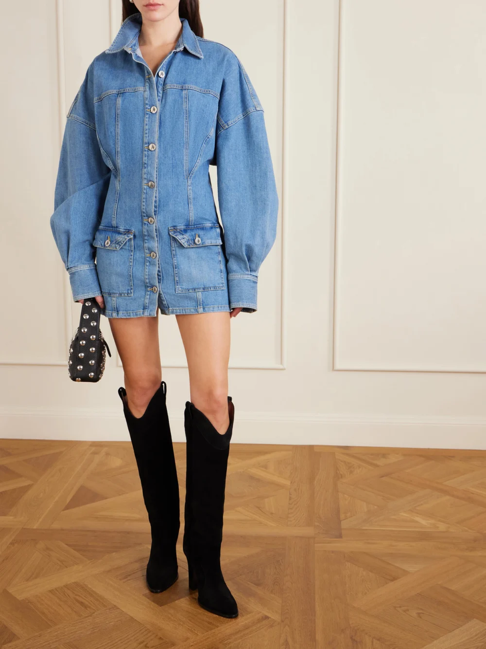 Paris Texas Lavinia 100 Suede Knee Boots, styled view