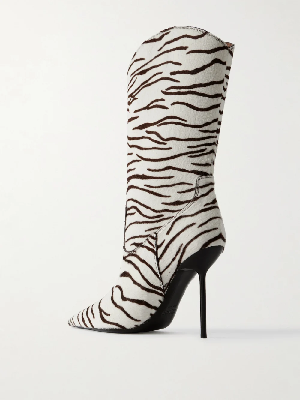 Back view of the Paris Texas Lidia Zebra-print Calf Hair Ankle Boots