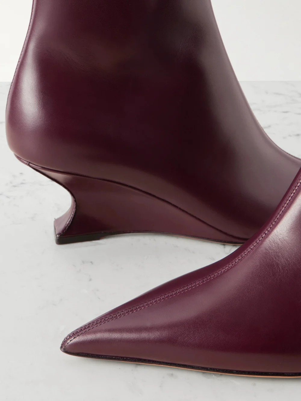 Close-up detail of the Paris Texas Nina 50 Leather Wedge Ankle Boots