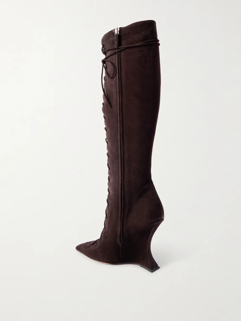 Back view of the Paris Texas Nina Suede Lace-up Wedge Knee Boots