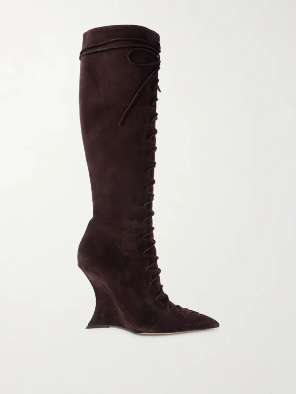 Paris Texas Nina Suede Lace-up Wedge Knee Boots