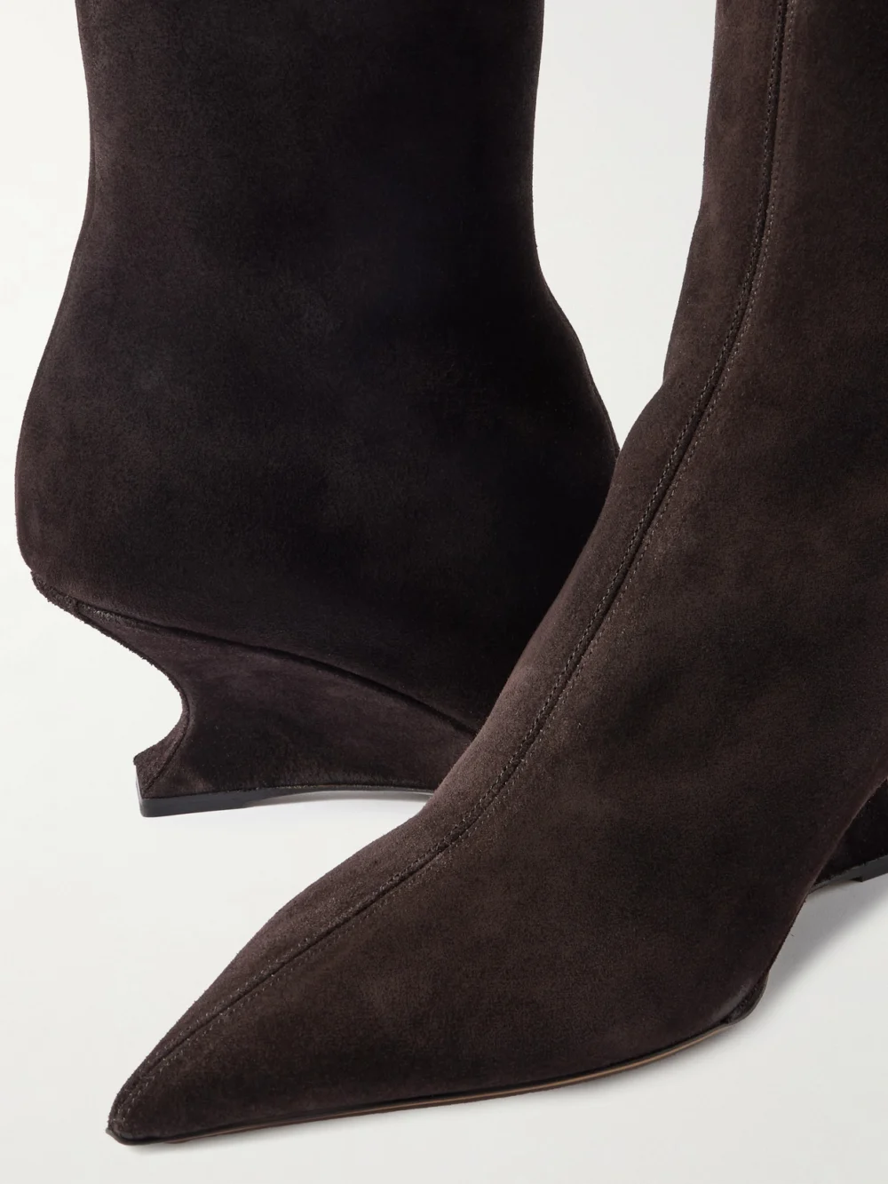 Close-up detail of the Paris Texas Nina Suede Wedge Ankle Boots