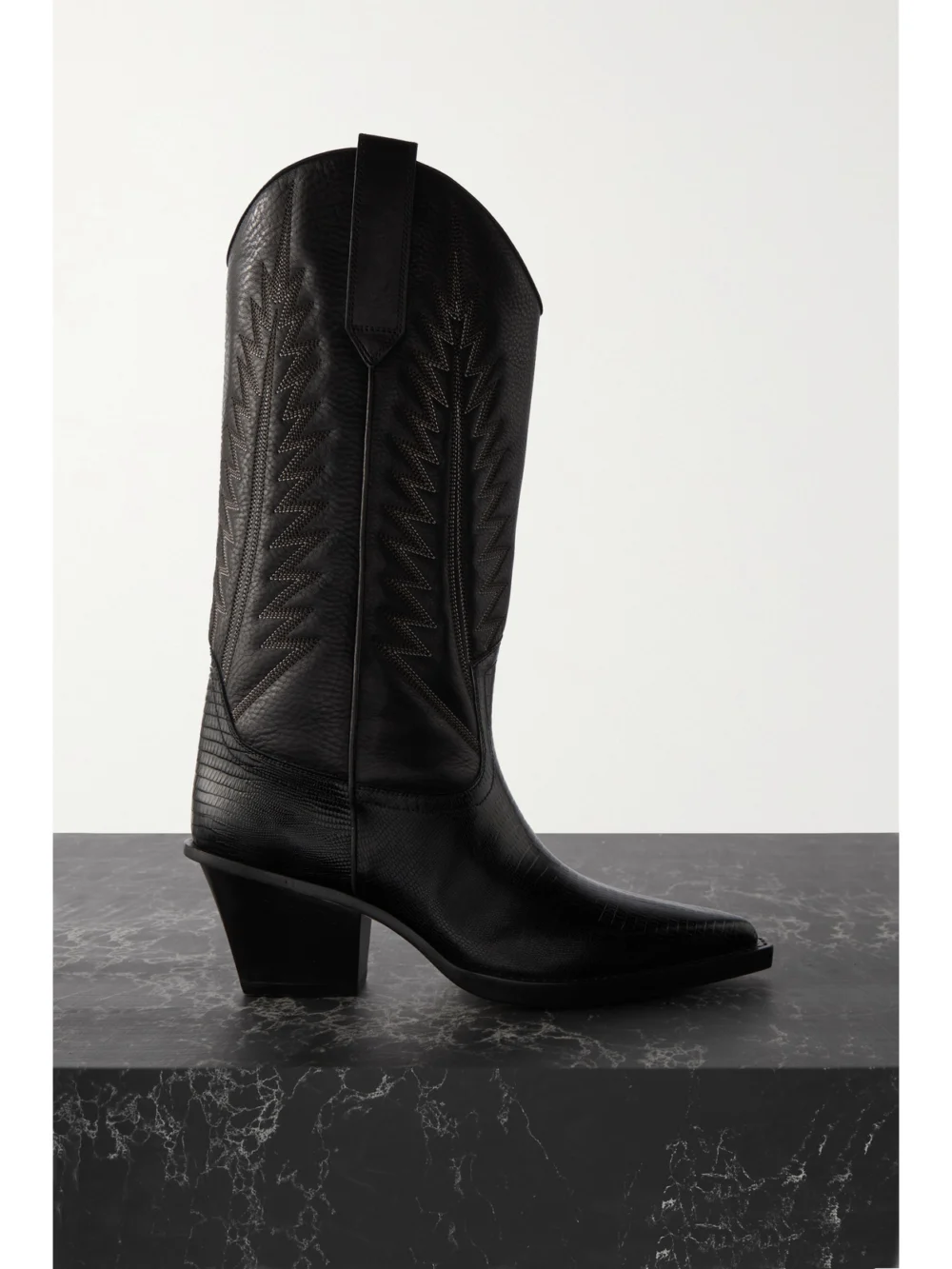 Paris Texas Rosario Embroidered Textured and Croc-effect Leather Cowboy Boots in black