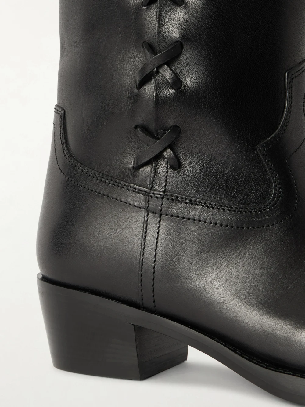 Close-up detail of the Paris Texas Roxanne Lace-up Leather Knee Boots