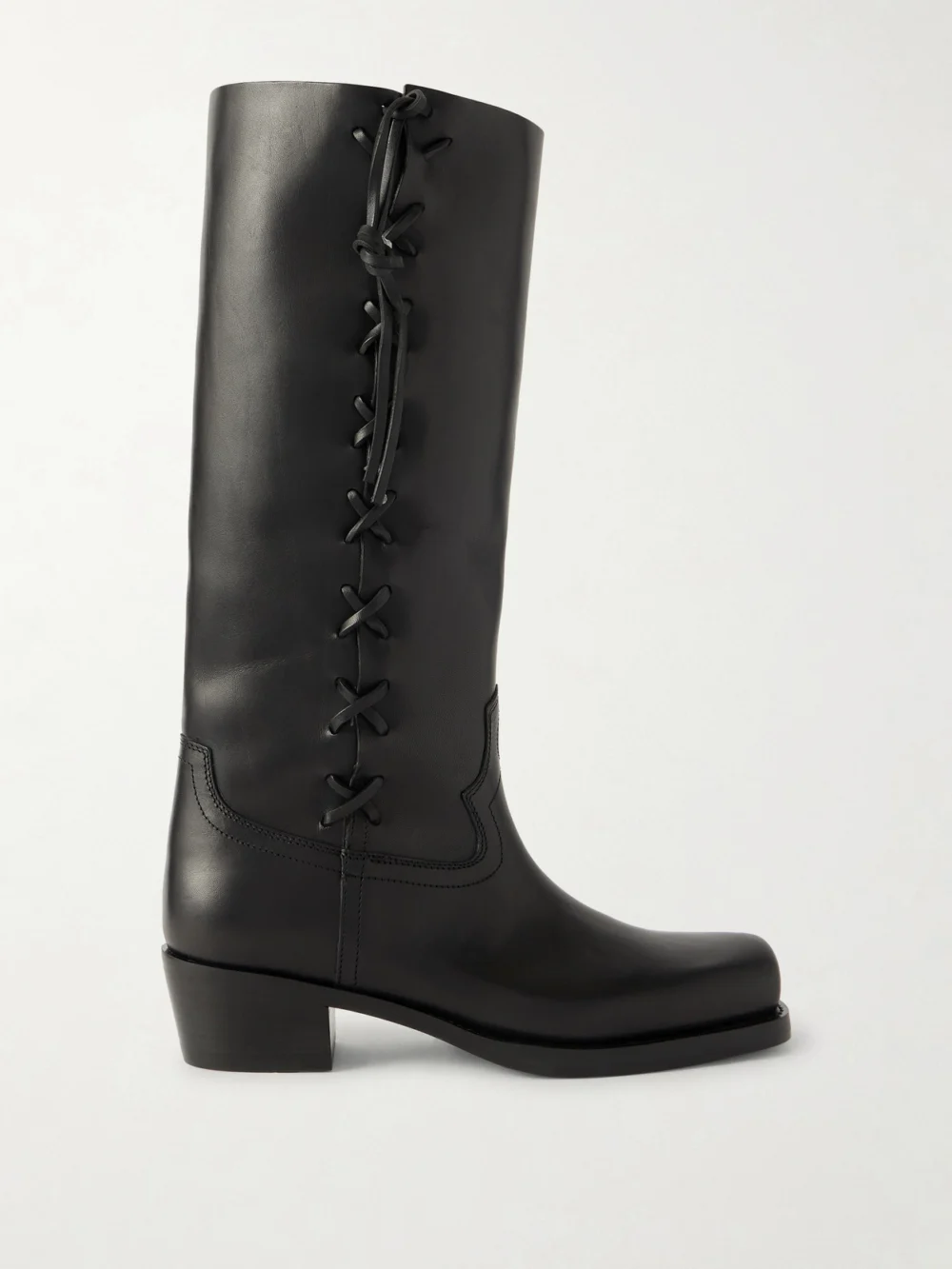 Paris Texas Roxanne Lace-up Leather Knee Boots in black