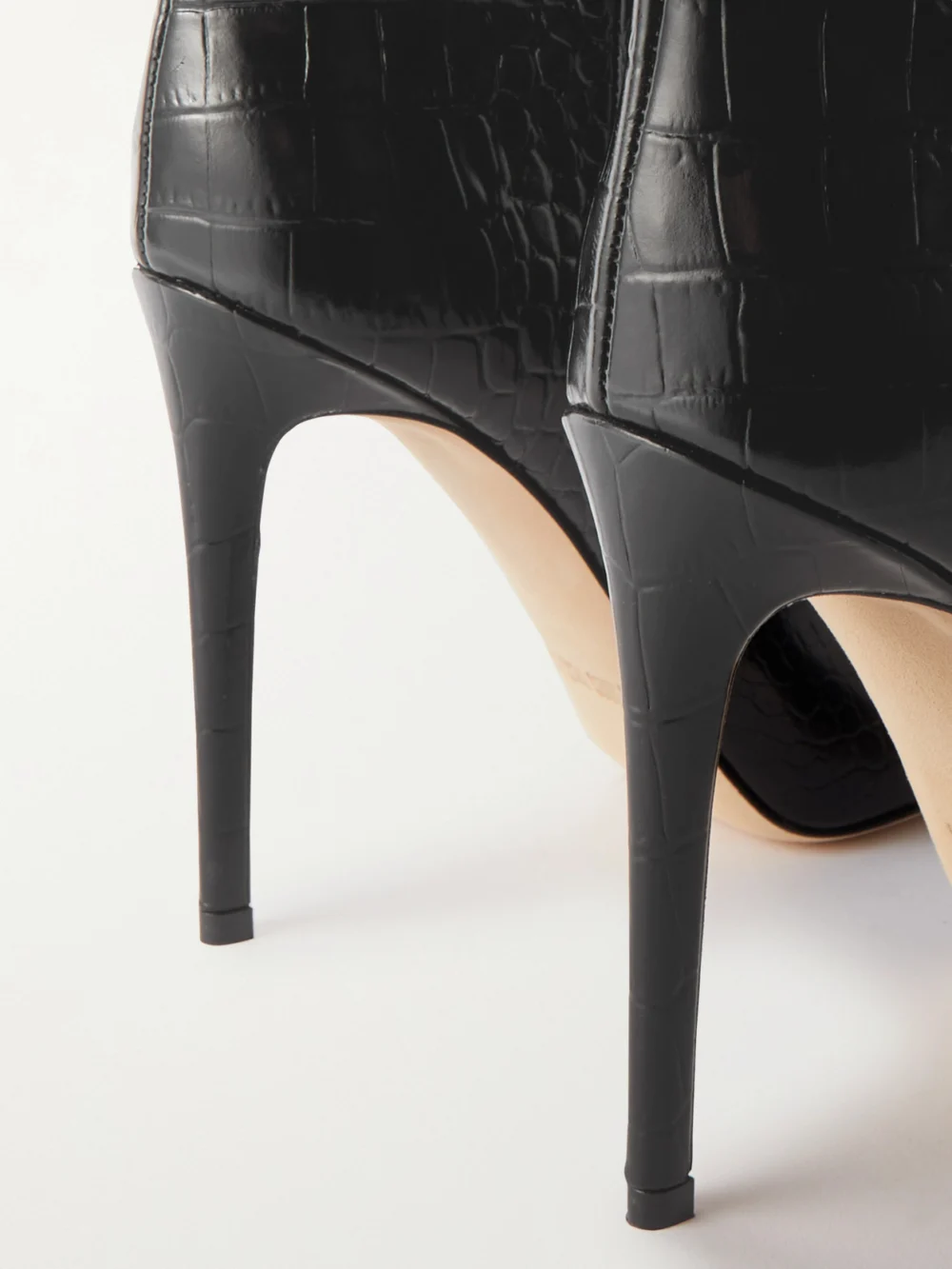 Close-up detail of the Paris Texas Stiletto 105 Croc-effect Leather Knee Boots