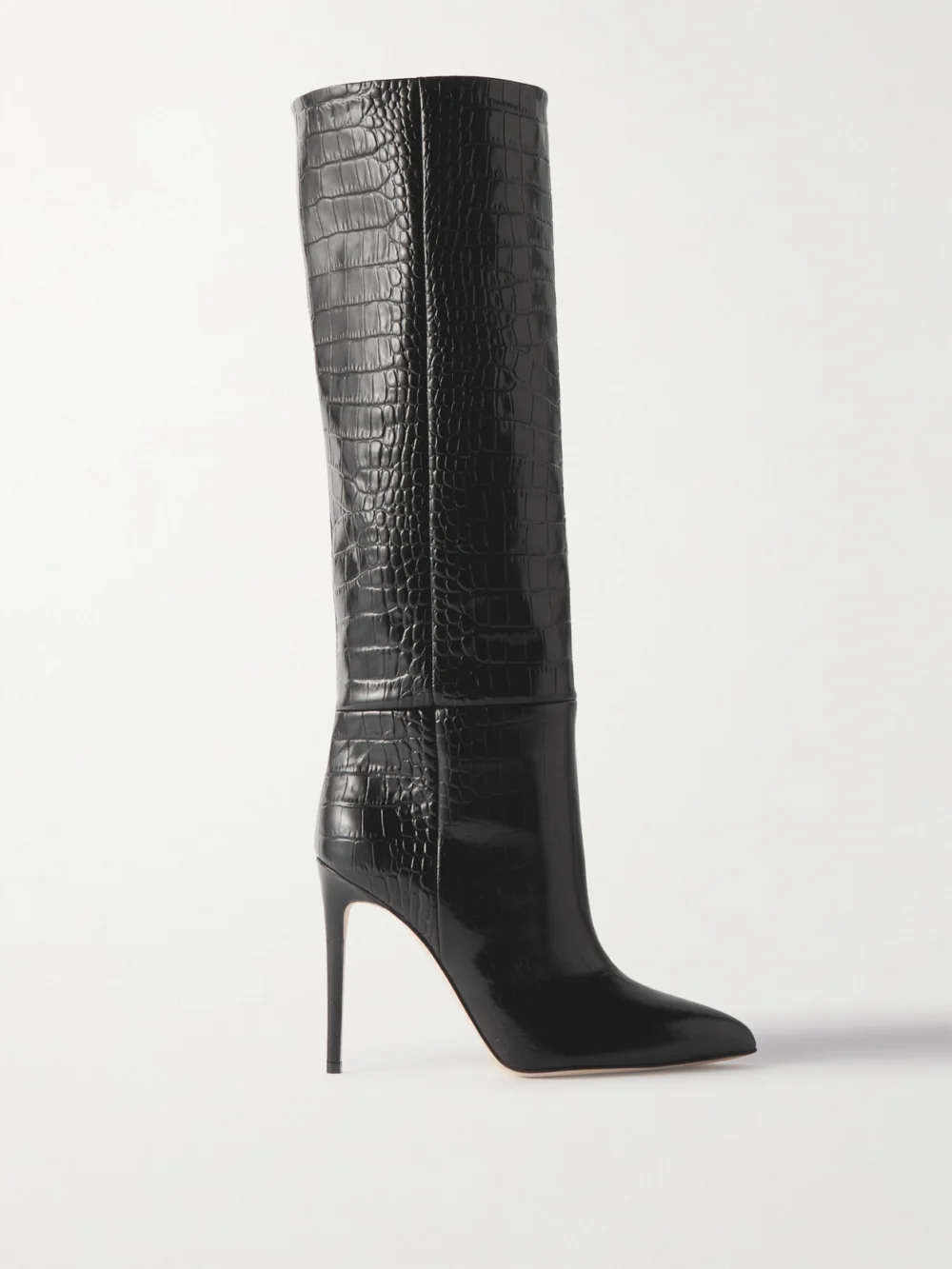 Paris Texas Stiletto 105 Croc-effect Leather Knee Boots in black