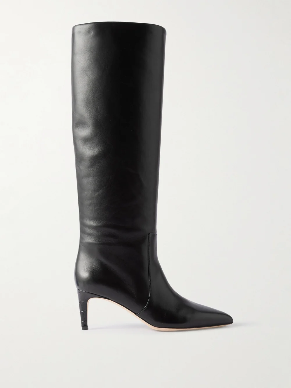 Paris Texas Stiletto 60 Croc-effect Trimmed Leather Knee Boots in black