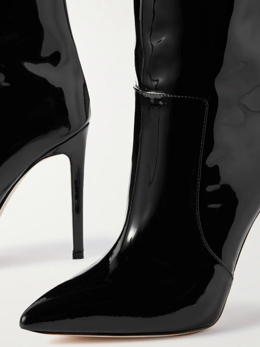 Close-up detail of the Paris Texas Stiletto Patent-leather Knee Boots