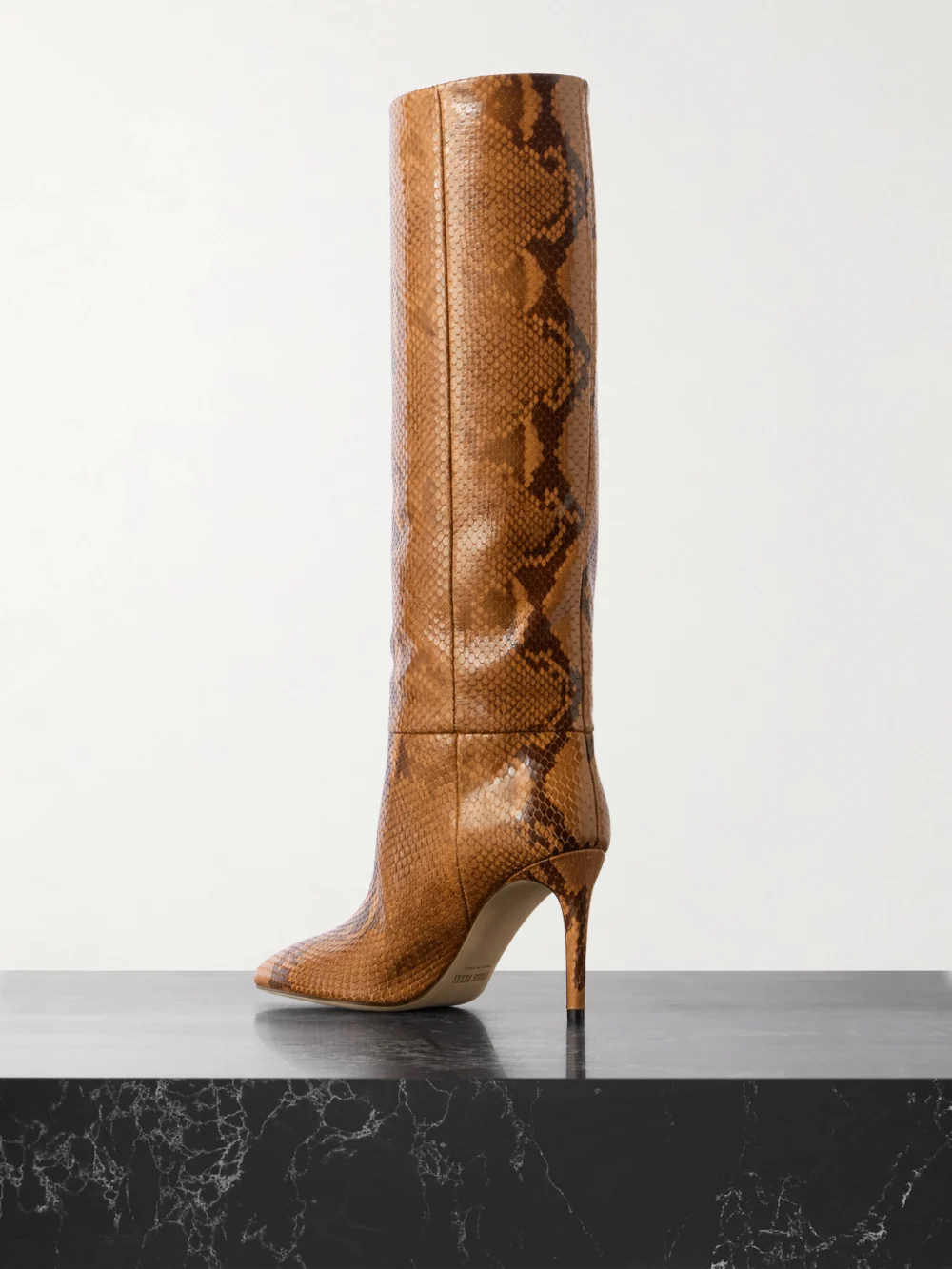 Back view of the Paris Texas Stiletto Snake-effect Leather Knee Boots
