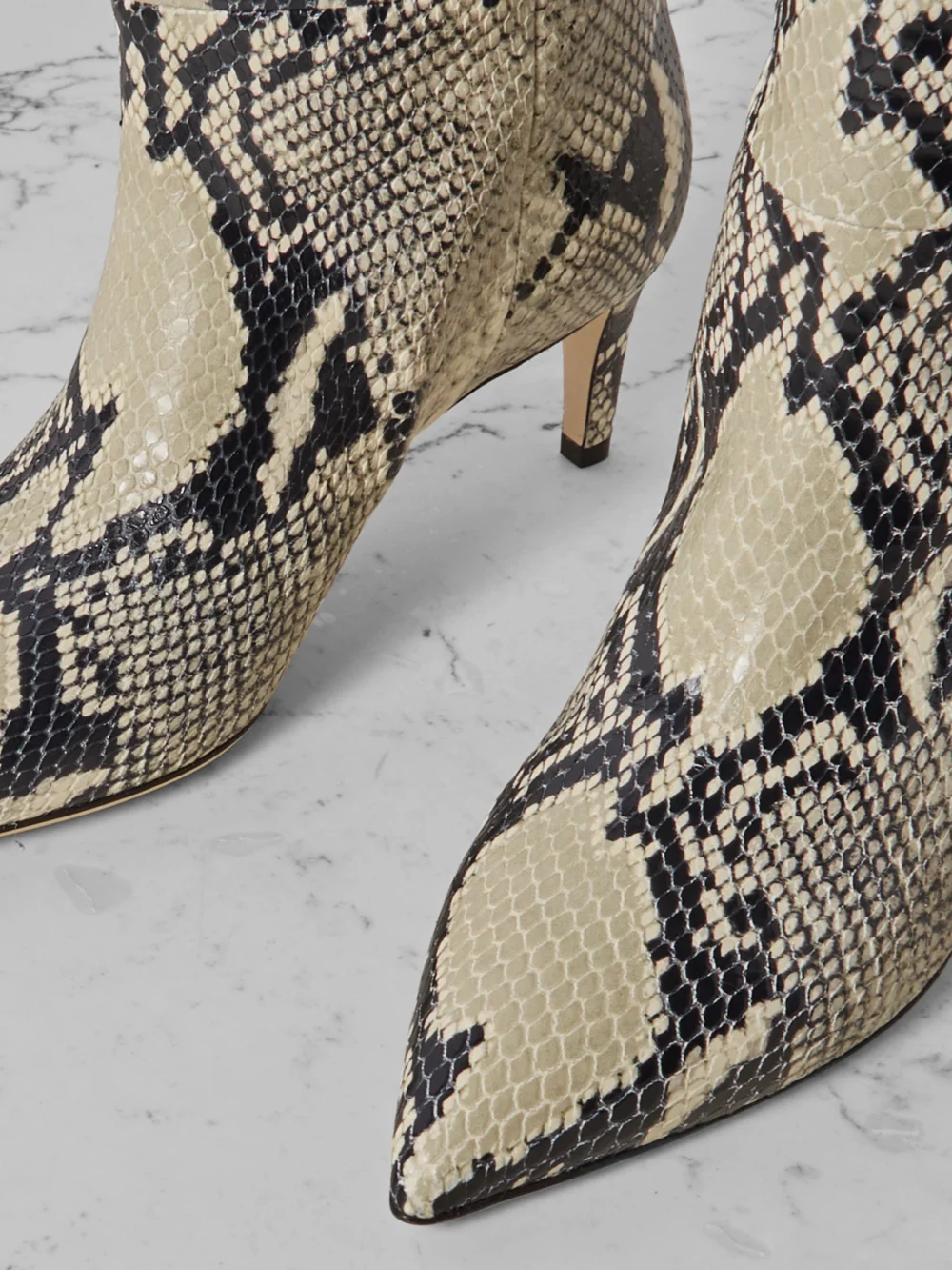 Close-up detail of the Paris Texas Stiletto Snake-effect Leather Knee Boots