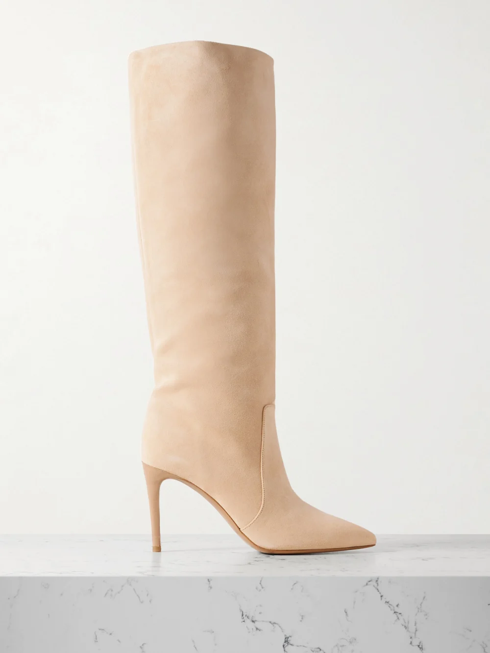 Paris Texas Stiletto Suede Knee Boots in beige