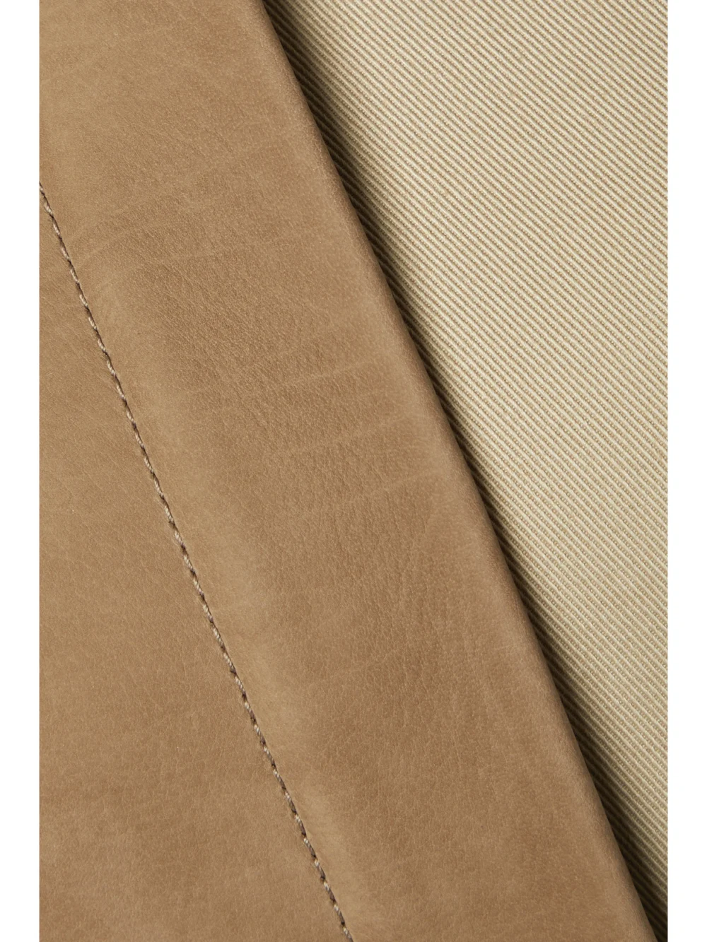 Close-up detail of the Partow Brahm Belted Paneled Nubuck and Cotton-twill Jacket