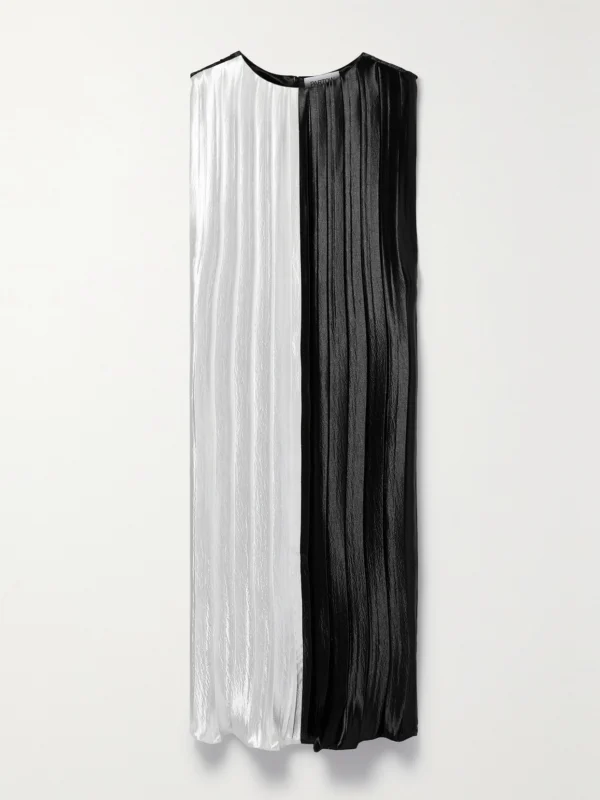 Partow Colette Two-tone Pleated Hammered-satin Midi Dress