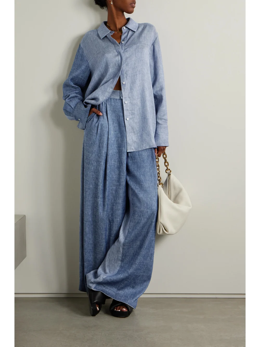 Partow Juliette Two-tone Chambray Shirt, worn by a model