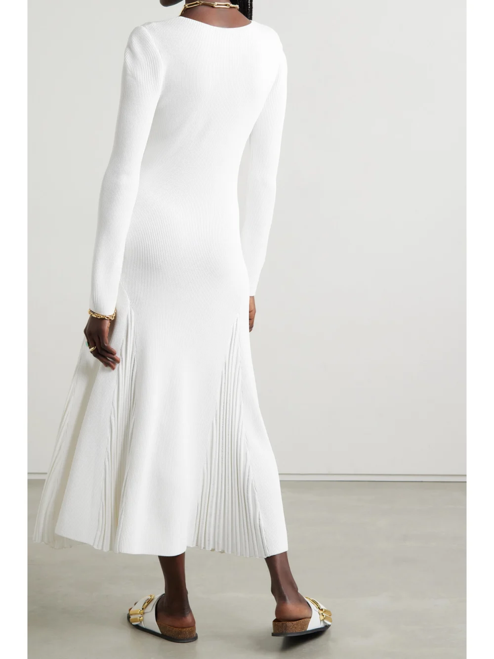 Back view of the Partow Maddox Ribbed-knit Midi Dress