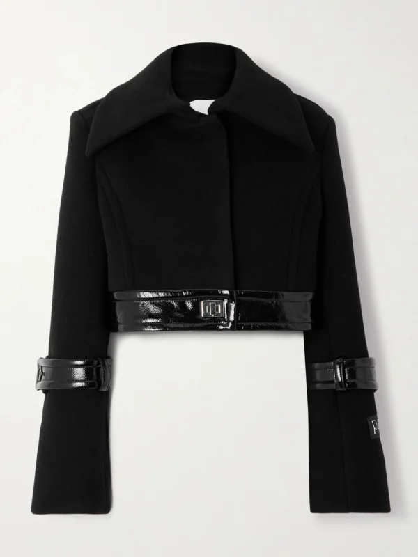 Patou Belted Coated-trimmed Brushed Wool-blend Jacket