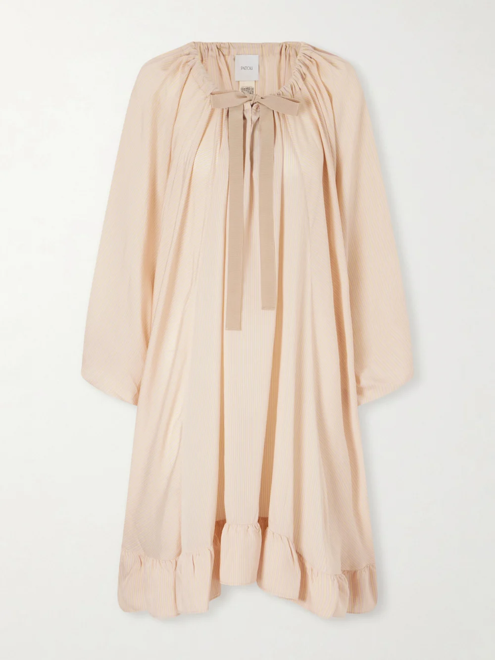 Patou Bow-detailed Striped Lyocell and Silk-blend Mini Dress in sand