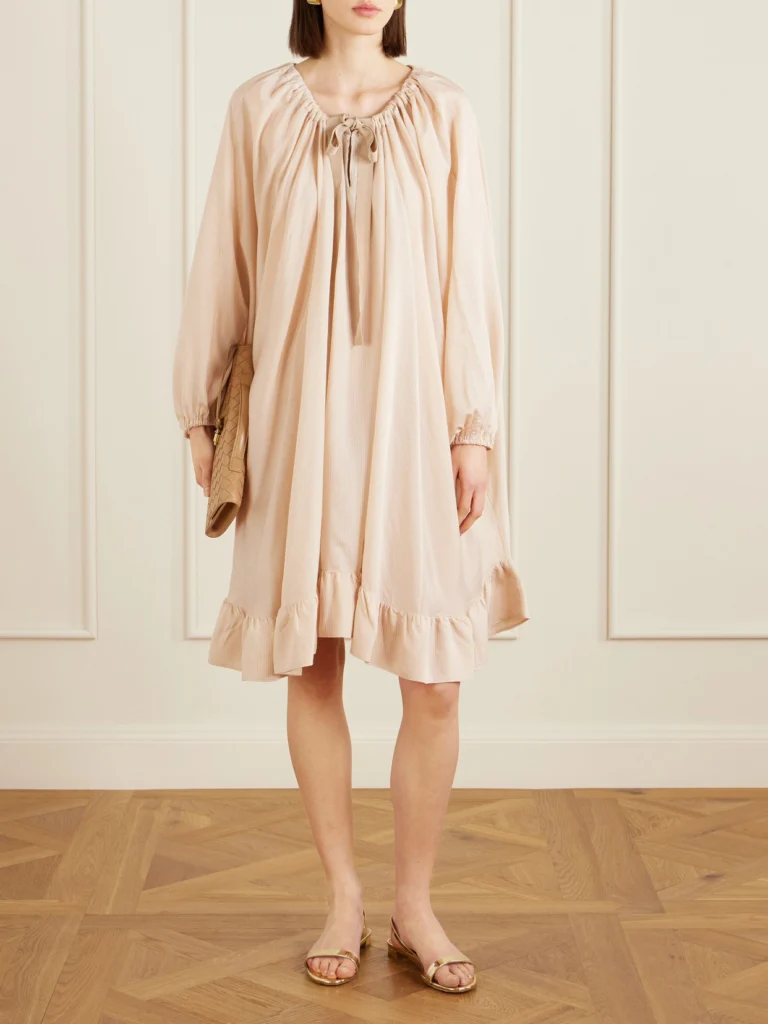 Patou Bow-detailed Striped Lyocell and Silk-blend Mini Dress