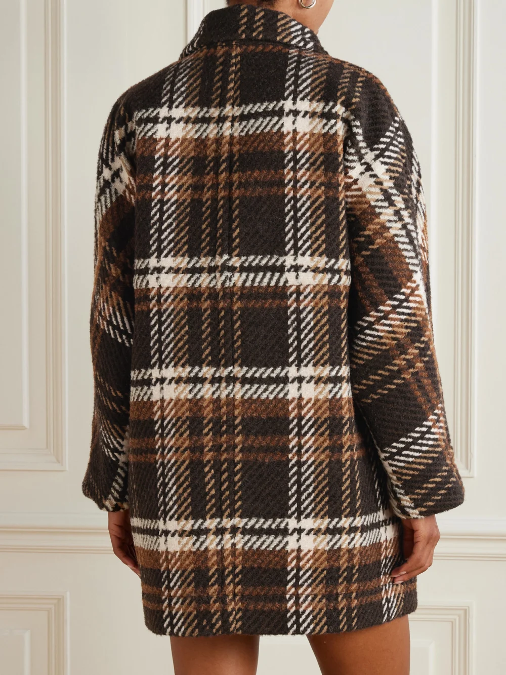 Back view of the Patou Checked Wool-blend Coat