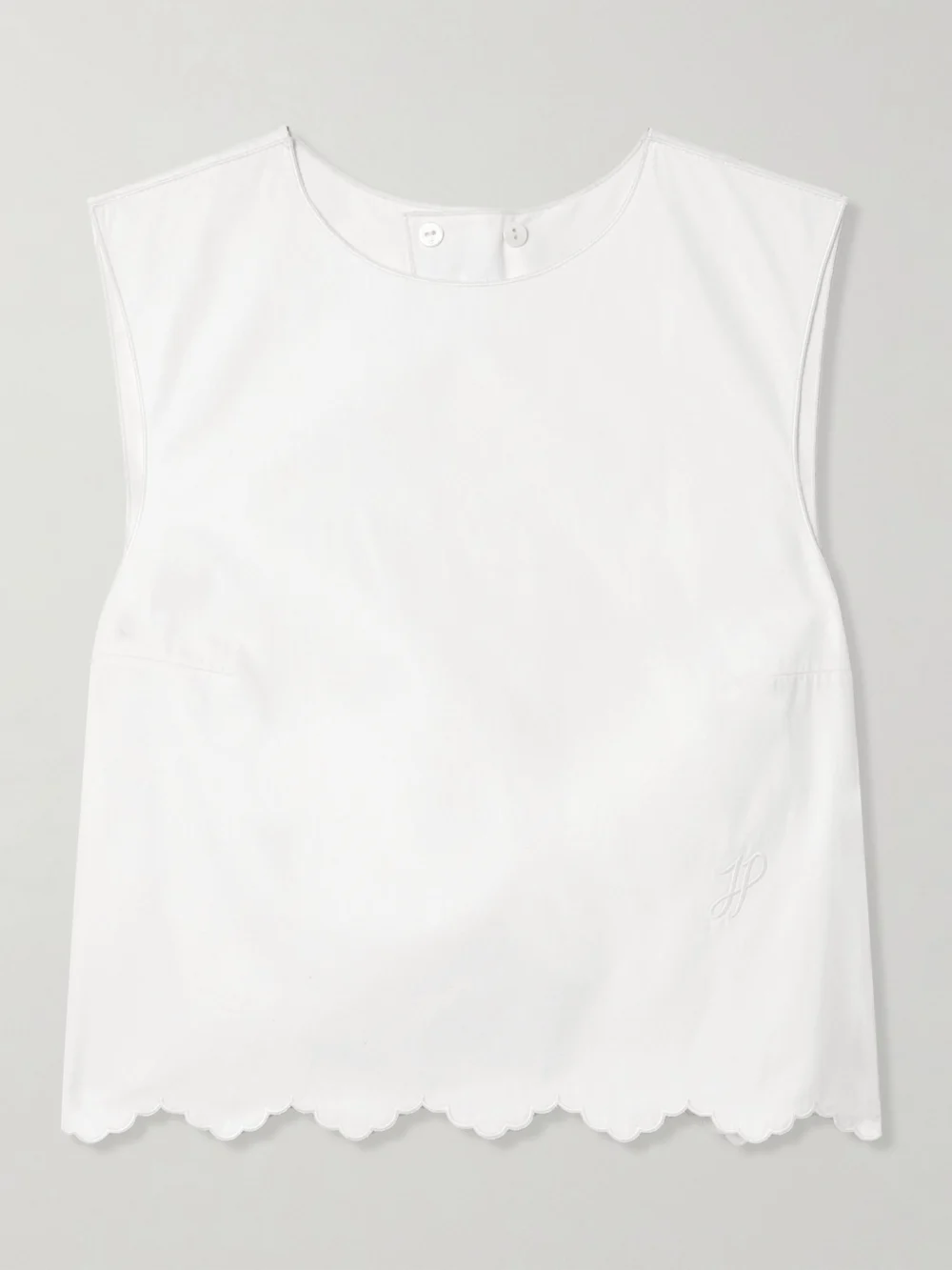 Patou Cropped Open-back Scalloped Cotton-poplin Top in white