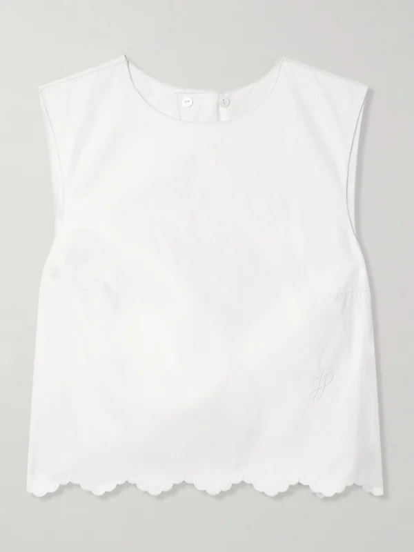 Patou Cropped Open-back Scalloped Cotton-poplin Top