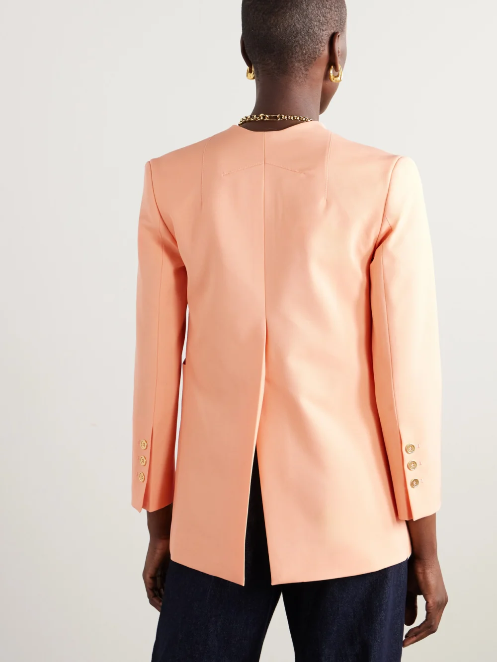 Back view of the Patou Double-breasted Wool-blend Twill Blazer