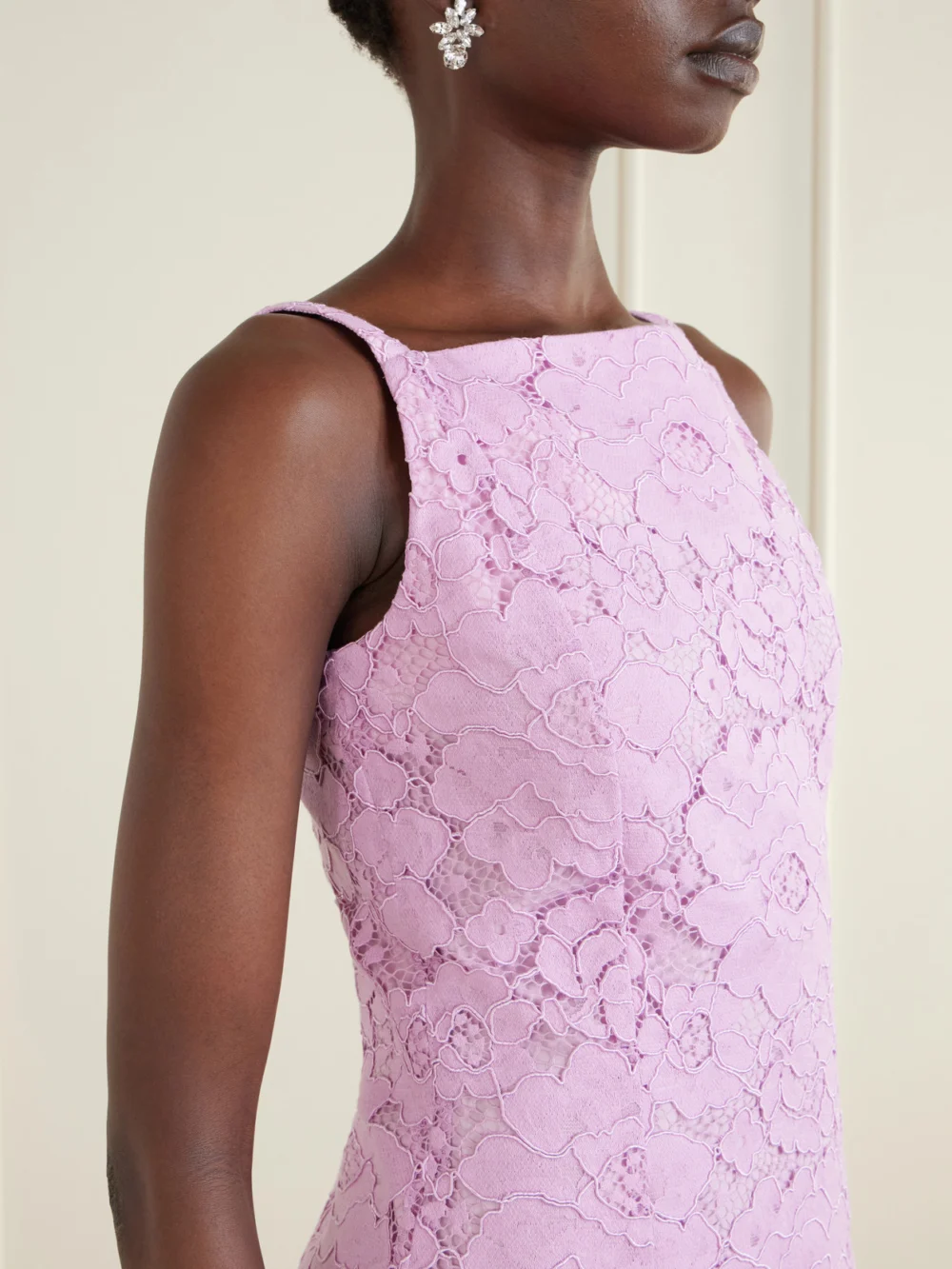Close-up detail of the Patou Floral-embroidered Cotton-blend Guipure Lace Midi Dress