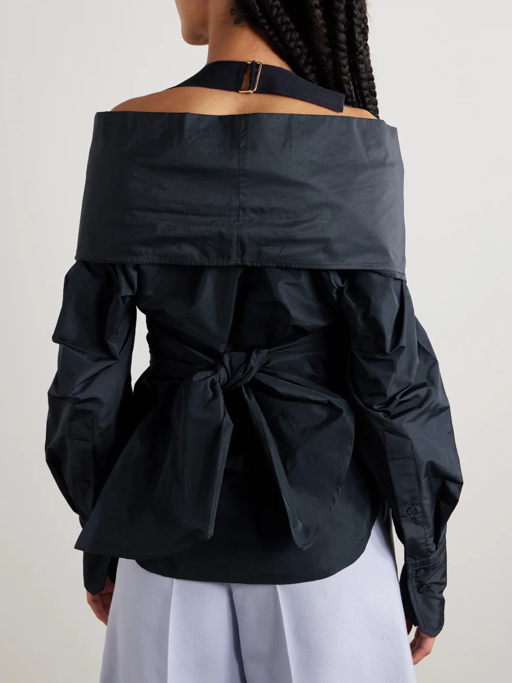 Back view of the Patou Off-the-shoulder Wrap-effect Sateen Blouse