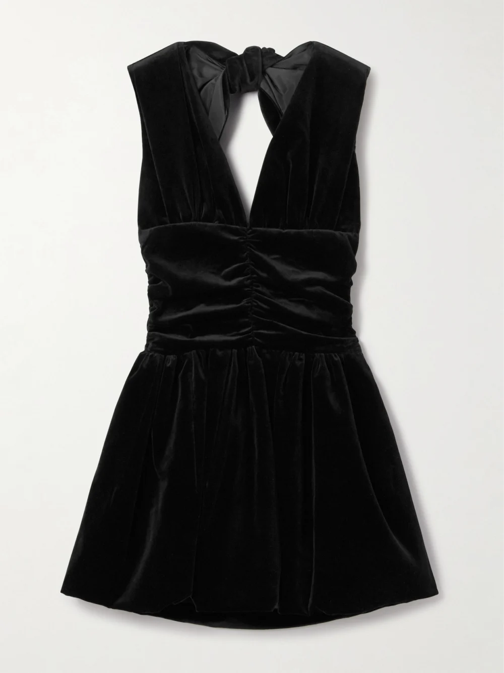 Patou Open-back Ruched Cotton-velvet Mini Dress in black