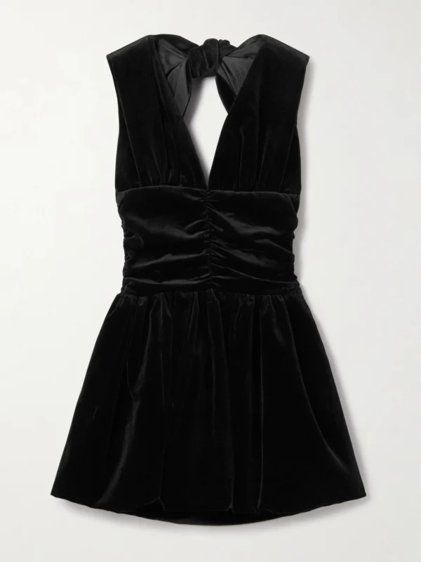 Patou Open-back Ruched Cotton-velvet Mini Dress