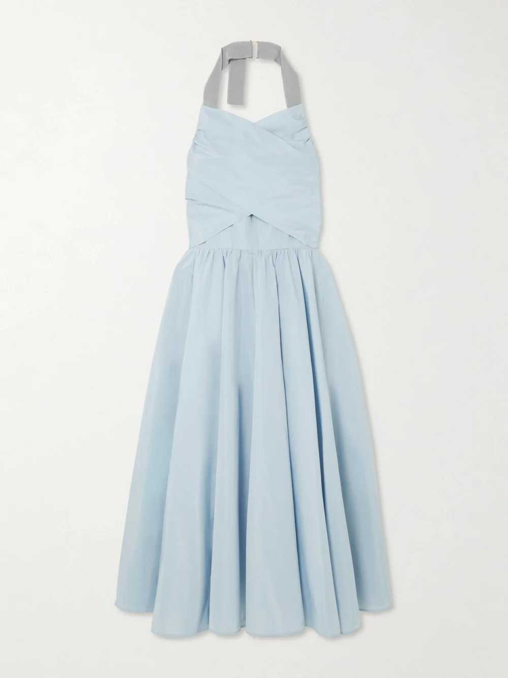 Patou Pleated Poplin Halterneck Midi Dress in light blue