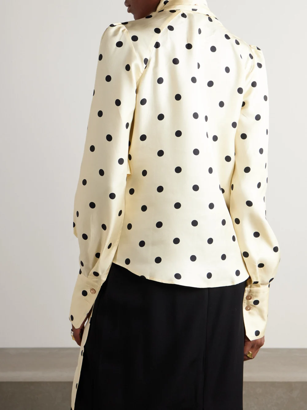 Back view of the Patou Pussy-bow Polka-dot Silk-twill Blouse