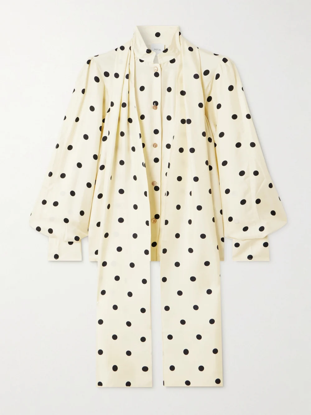 Patou Pussy-bow Polka-dot Silk-twill Blouse in cream
