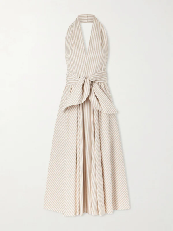 Patou Striped Cotton Halterneck Maxi Dress