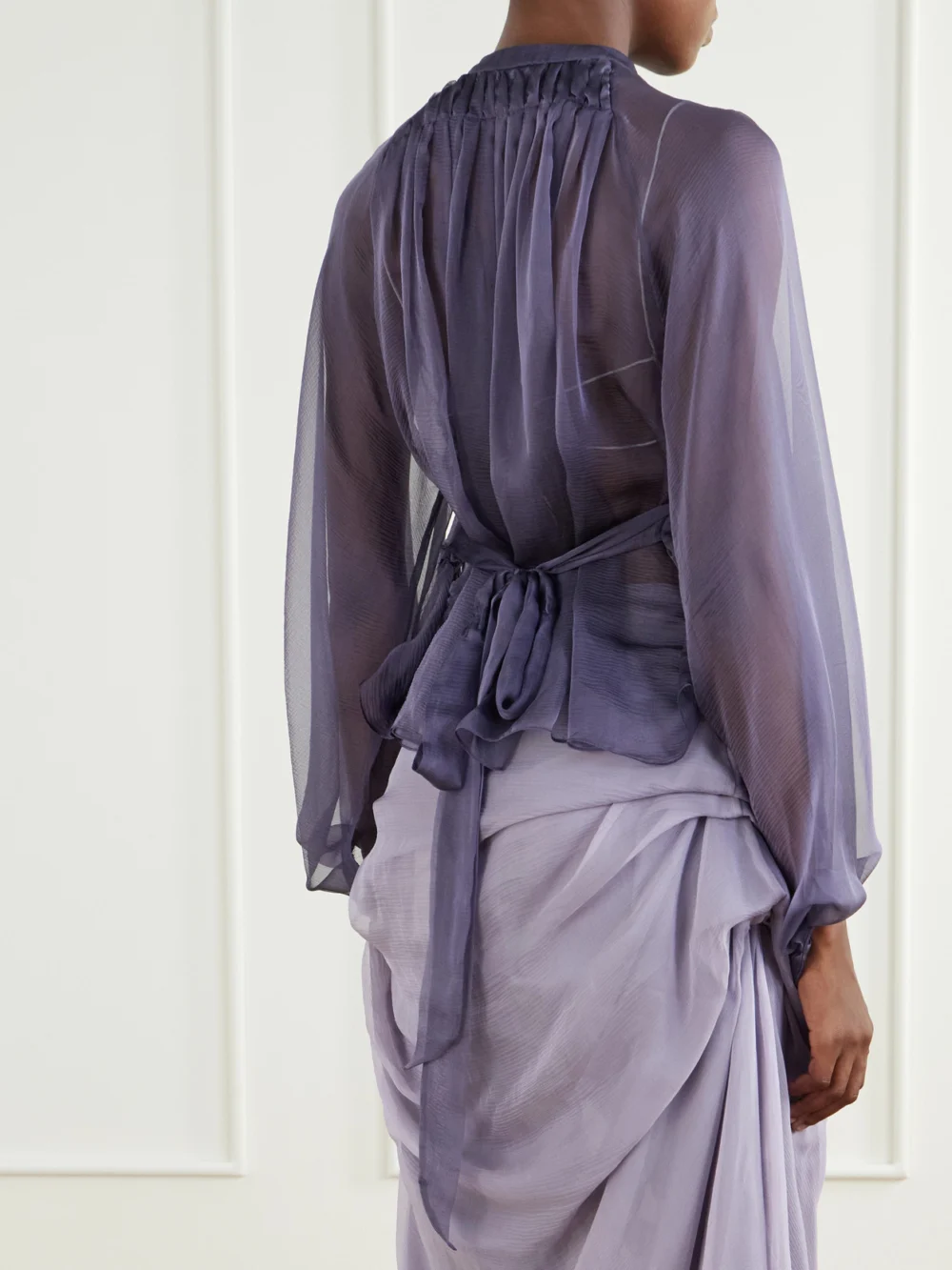 Back view of the Pauline Dujancourt Alyona Cut-out Silk Blouse