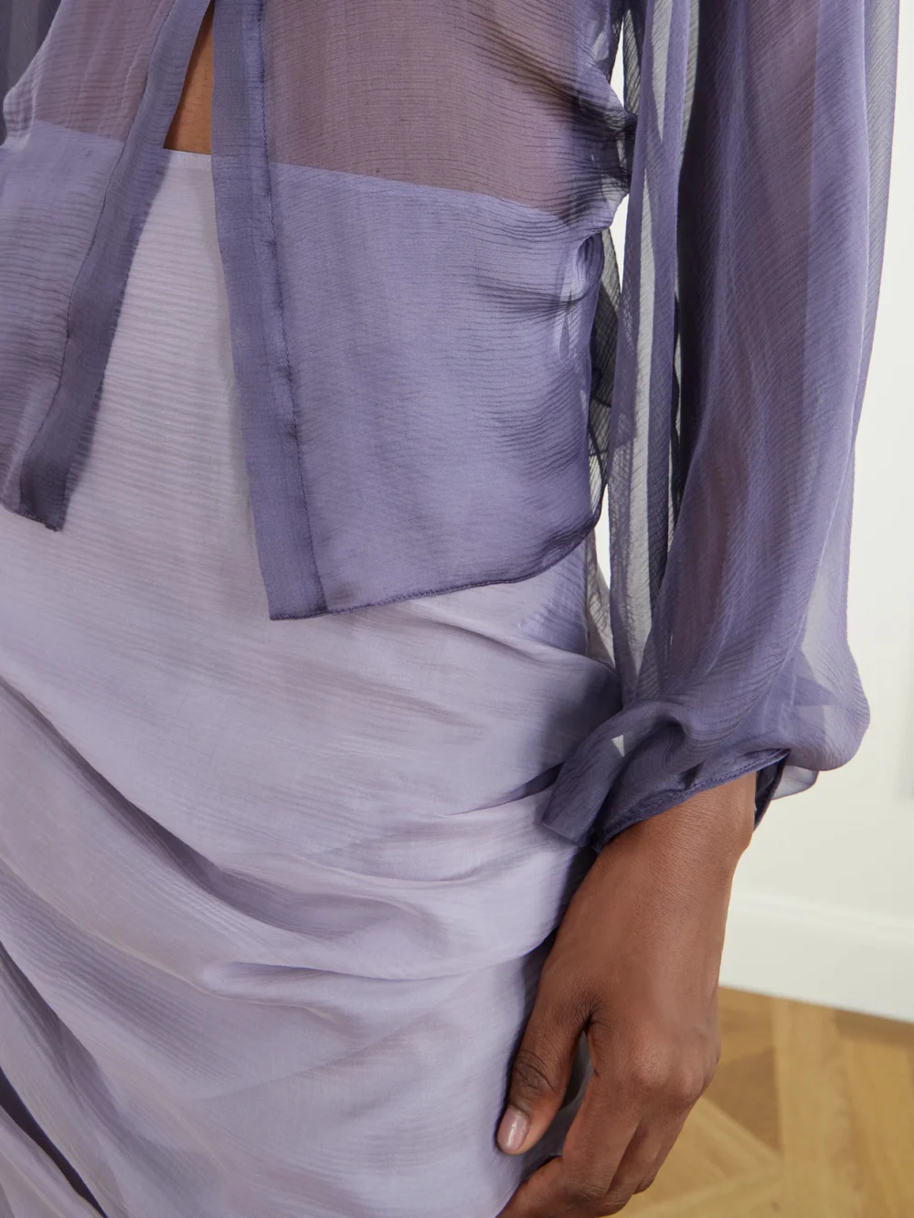 Close-up detail of the Pauline Dujancourt Alyona Cut-out Silk Blouse