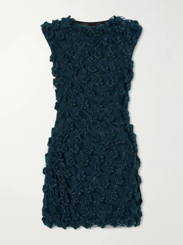 Pauline Dujancourt Amber Layered Floral-appliquéd Crochet and Organza Mini Dress