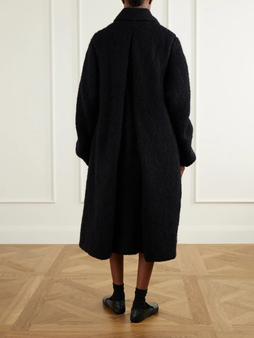 Back view of the Pauline Dujancourt Annie Chiffon-trimmed Alpaca-blend Coat