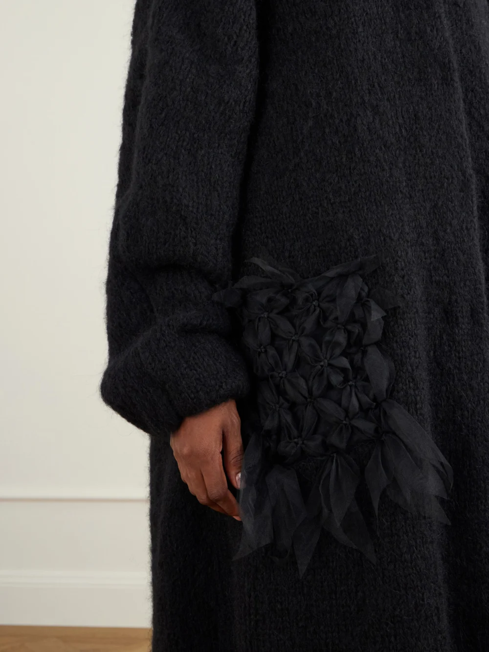 Close-up detail of the Pauline Dujancourt Annie Chiffon-trimmed Alpaca-blend Coat