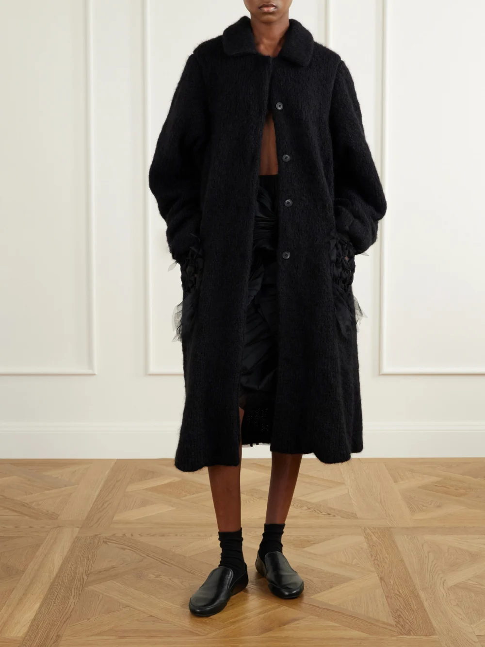 Pauline Dujancourt Annie Chiffon-trimmed Alpaca-blend Coat, worn by a model
