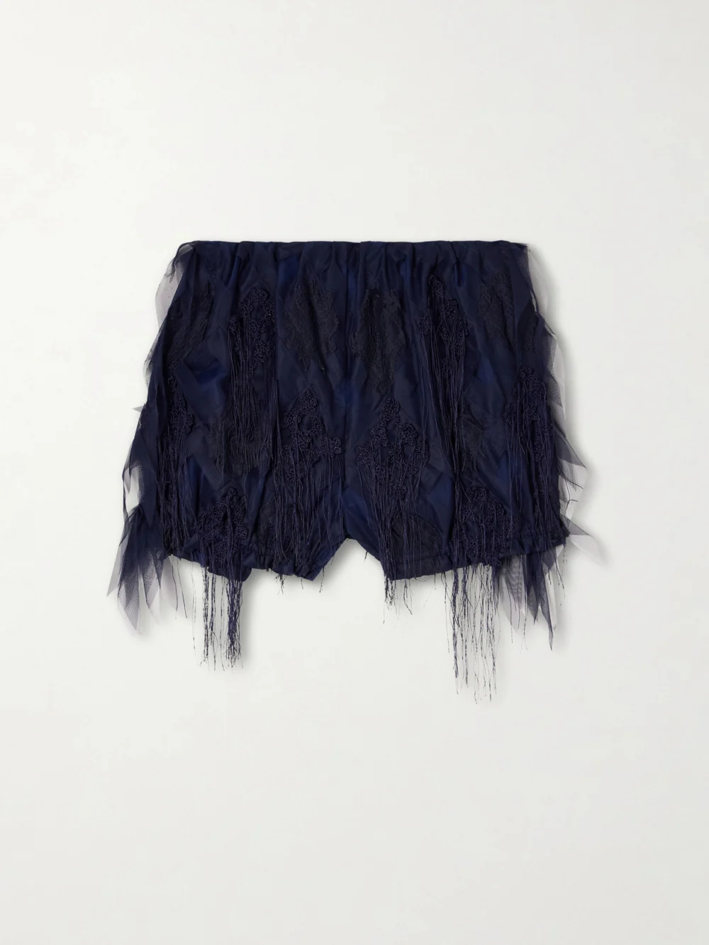 Pauline Dujancourt Argyle Fringed Lace and Crochet-trimmed Tulle Shorts in black