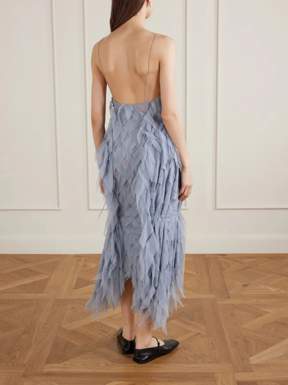 Back view of the Pauline Dujancourt Argyle Recycled-tulle Midi Dress