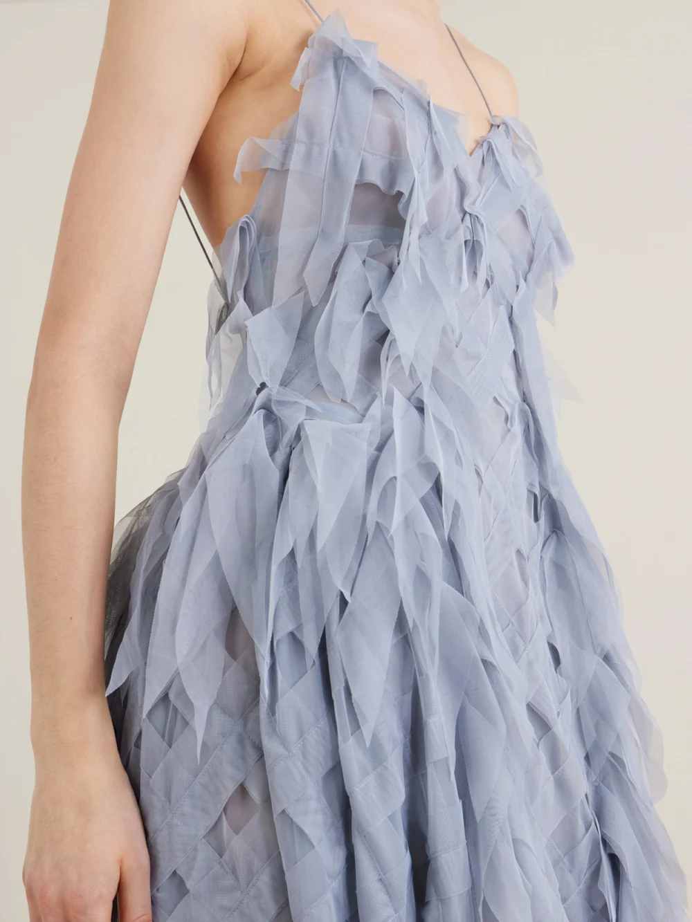 Close-up detail of the Pauline Dujancourt Argyle Recycled-tulle Midi Dress