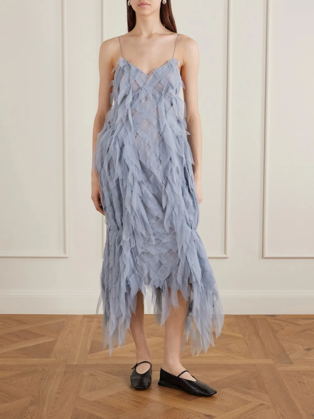 Pauline Dujancourt Argyle Recycled-tulle Midi Dress, worn by a model